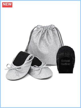 Foldable Glitter Ballet Flats for Women with Pouch
